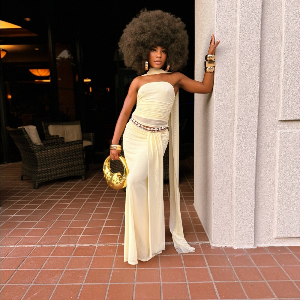 Women’s Cream Strapless Draped Jumpsuit